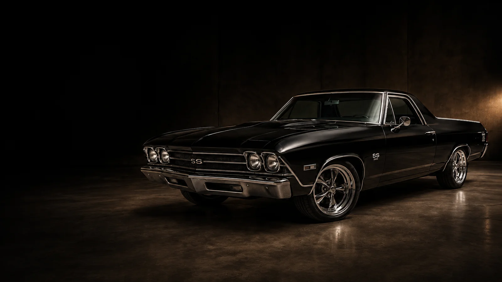 Illustrative black classic SS in a warmly lit studio