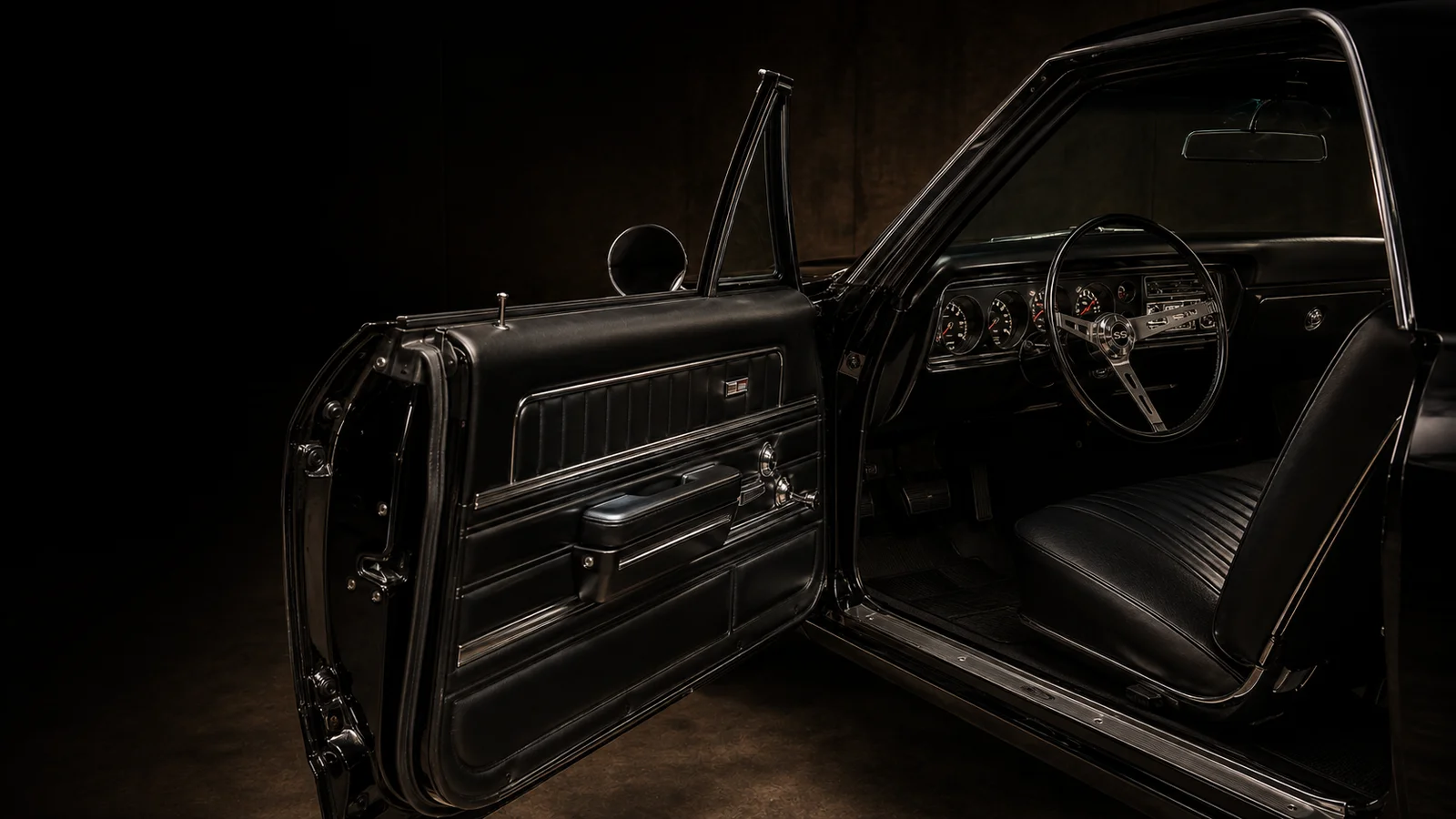 Illustrative classic car view: interior detail
