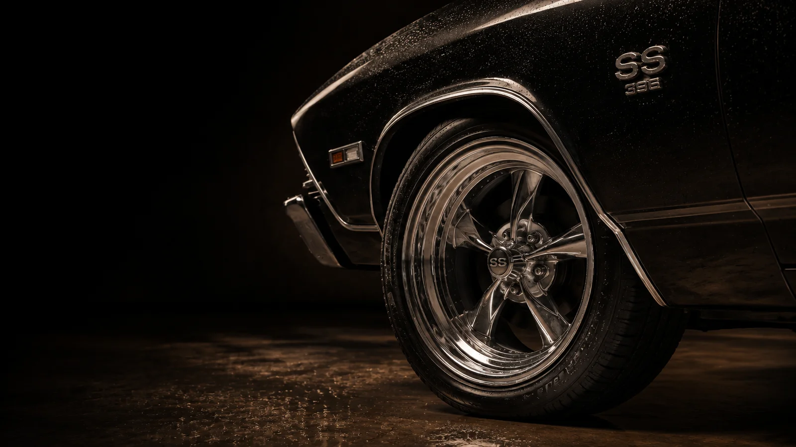 Illustrative classic car view: wheels & jambs