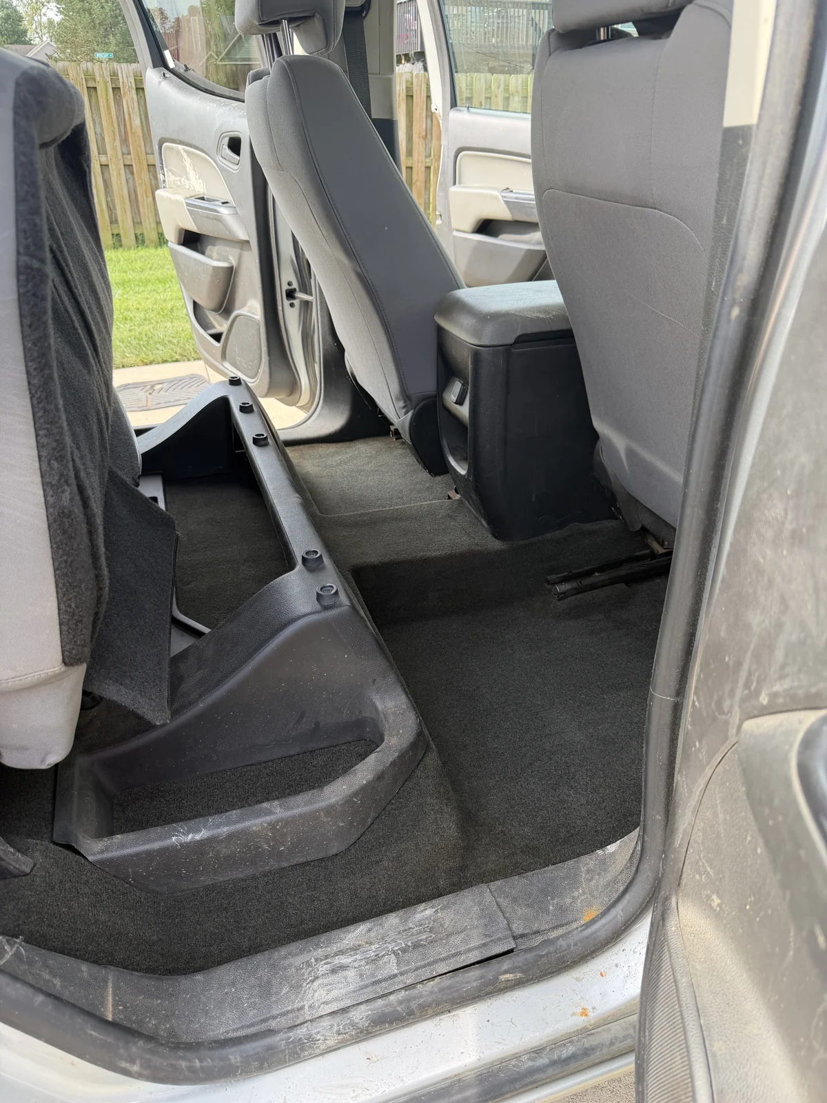 Rear pickup floor after cleaning photographed from the opposite doorway